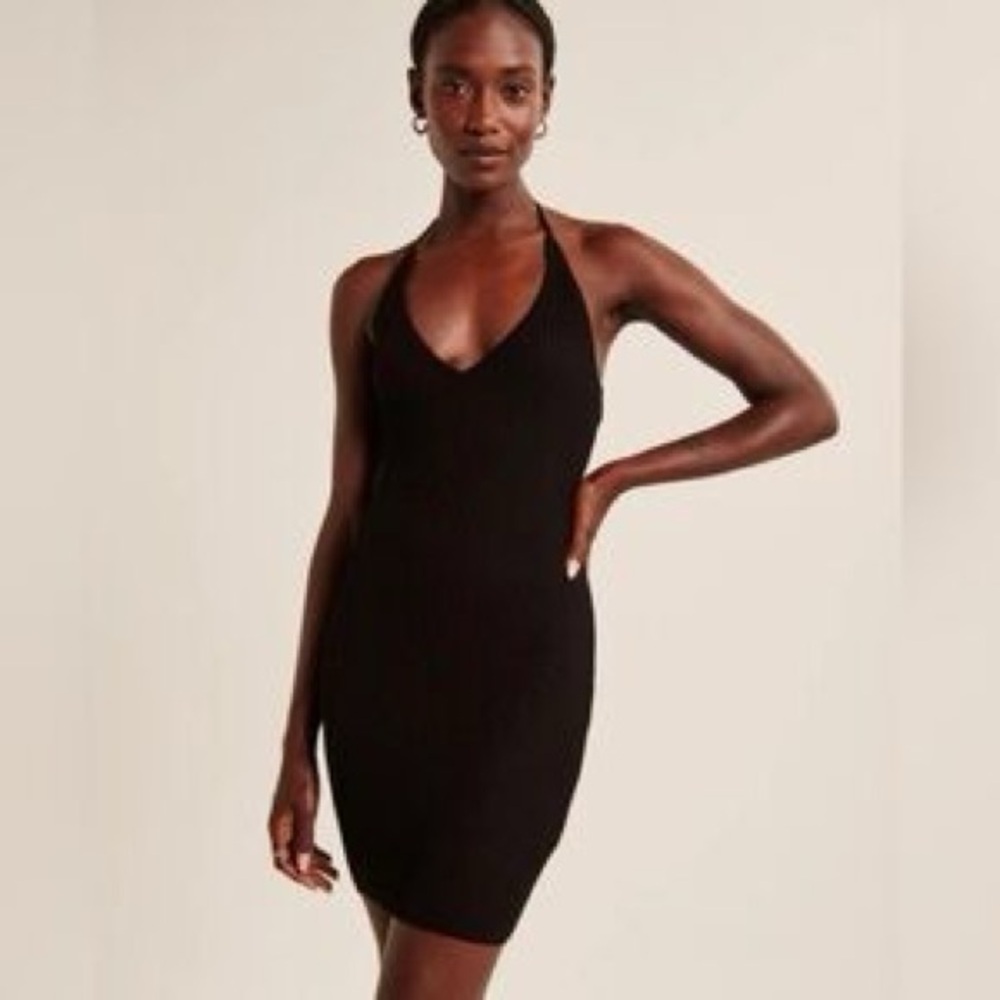 NWT Abercrombie & Fitch Black Elevate halter mini Dress, backless